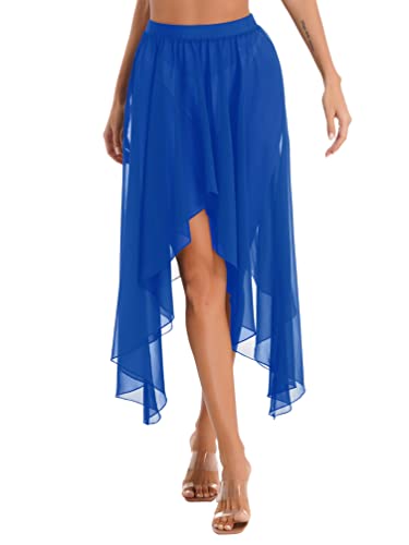 TiaoBug Damen Ballettrock Tanzrock Asymmetrischer Chiffon Rock Vorne kurz Hinten Lang Latein Skater Swing Röckchen Wickelrock Royal Blau D Einheitsgröße von TiaoBug