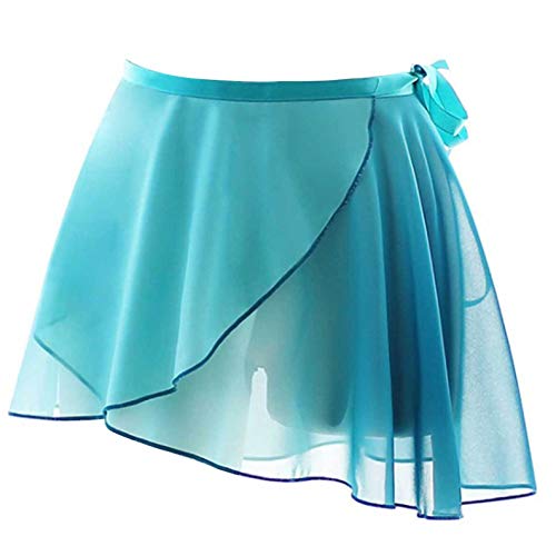 TiaoBug Damen Ballettrock Tanzrock Asymmetrischer Chiffon Rock Vorne kurz Hinten Lang Latein Skater Swing Röckchen Wickelrock Türkis C Einheitsgröße von TiaoBug