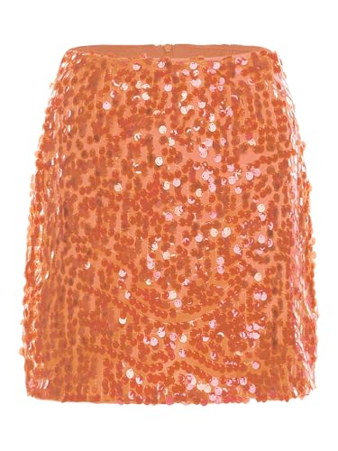TiaoBug Damen Bodycon Pailletten Rock Festlich Partyrock Abendrock Hoher Bund Slim Fit Bleistiftrock Stretch Minirock Gogo Tanz Outfits Clubwear Orange M von TiaoBug