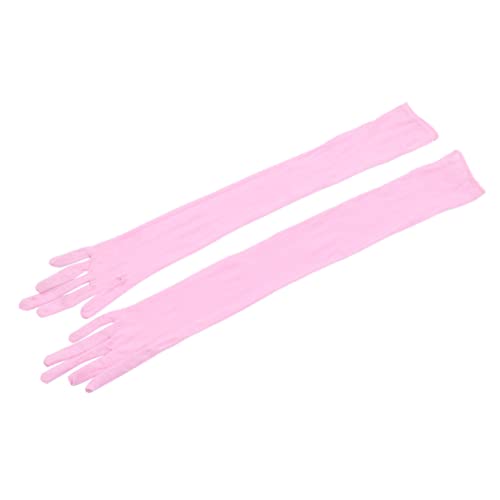 TiaoBug Damen Braut Lange/Kurze Handschuhe Hochzeit Arm Stulpen Brautstulpen aus Transparent Tüll elegante Party Cocktail Ball Accessoires Pink Strumpf One Size von TiaoBug