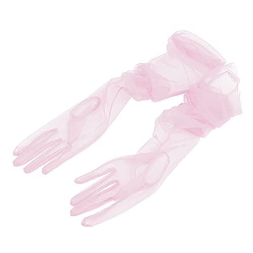 TiaoBug Damen Braut Lange/Kurze Handschuhe Hochzeit Arm Stulpen Brautstulpen aus Transparent Tüll elegante Party Cocktail Ball Accessoires Rosa A One Size von TiaoBug