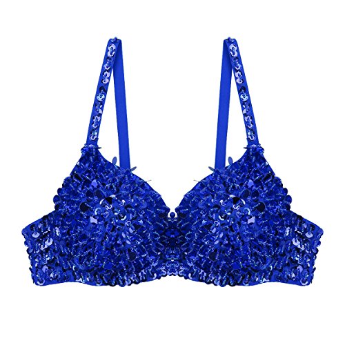 TiaoBug Damen Bügel BH glänzend Pailletten Party Top Bustier mit Glitzer Bra Bauchtanz Kostüm sexy Oberteil Clubwear Gogo Tanz Rave Outfits in 6 Farben Blau 34A-34B von TiaoBug