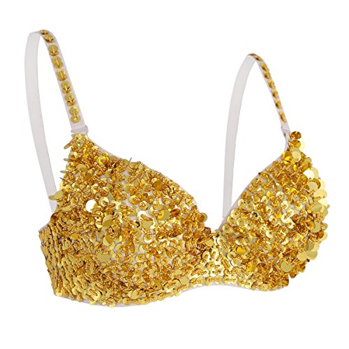 TiaoBug Damen Bügel BH glänzend Pailletten Party Top Bustier mit Glitzer Bra Bauchtanz Kostüm sexy Oberteil Clubwear Gogo Tanz Rave Outfits in 6 Farben Gold 36A-36B-36C von TiaoBug