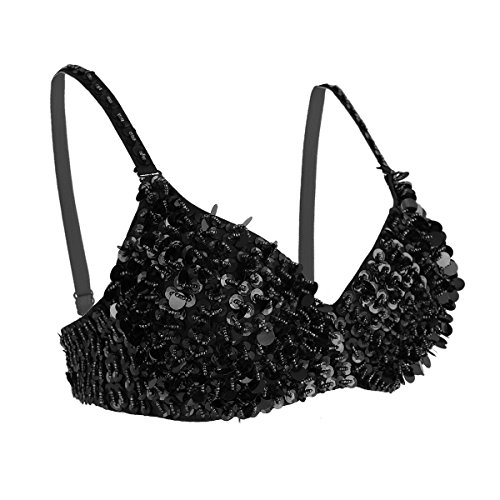 TiaoBug Damen Bügel BH glänzend Pailletten Party Top Bustier mit Glitzer Bra Bauchtanz Kostüm sexy Oberteil Clubwear Gogo Tanz Rave Outfits in 6 Farben Schwarz 38A-38B-38C von TiaoBug