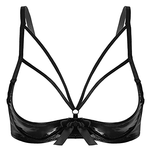 TiaoBug Damen Büstenhebe Wetlook Büstenhalter Ouvert Dessous BH Bra offene Brüste reizvolle Unterwäsche Lingerie Bikini Oberteil Schwarz Schwarz C 4XL von TiaoBug