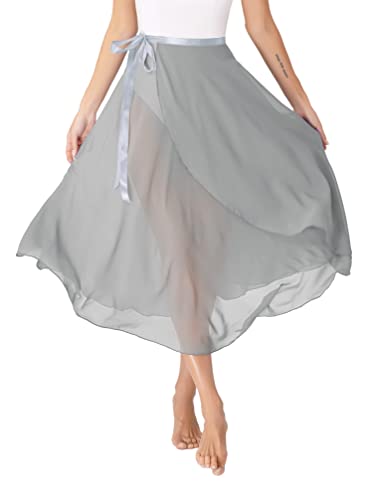 TiaoBug Damen Chiffon Ballett Rock Wickelrock Langer Tanzrock Maxi Röcke transparent Ballett Tanz Kostüm Bekleidung in 6 Farben Grau A Einheitsgröße von TiaoBug