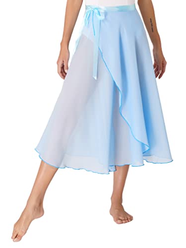 TiaoBug Damen Chiffon Ballett Rock Wickelrock Langer Tanzrock Maxi Röcke transparent Ballett Tanz Kostüm Bekleidung in 6 Farben Hellblau A Einheitsgröße von TiaoBug