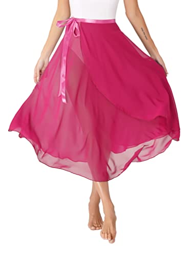 TiaoBug Damen Chiffon Ballett Rock Wickelrock Langer Tanzrock Maxi Röcke transparent Ballett Tanz Kostüm Bekleidung in 6 Farben Hot Pink A Einheitsgröße von TiaoBug