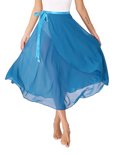 TiaoBug Damen Chiffon Ballett Rock Wickelrock Langer Tanzrock Maxi Röcke transparent Ballett Tanz Kostüm Bekleidung in 6 Farben Lake Blau A Einheitsgröße von TiaoBug