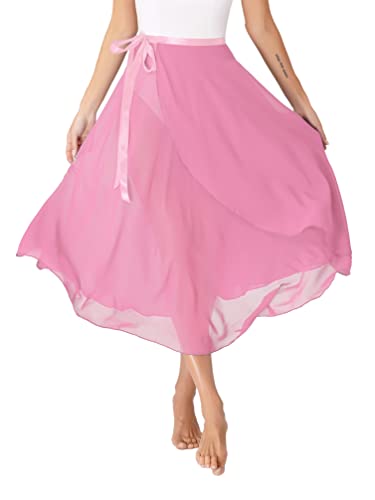 TiaoBug Damen Chiffon Ballett Rock Wickelrock Langer Tanzrock Maxi Röcke transparent Ballett Tanz Kostüm Bekleidung in 6 Farben Rosa A Einheitsgröße von TiaoBug