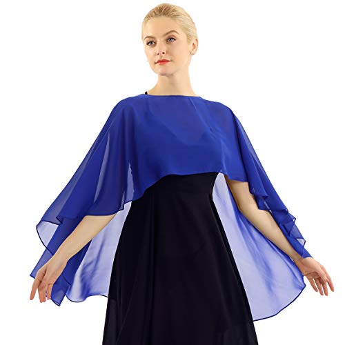 TiaoBug Damen Chiffon Stola Schal Poncho Vorne Kurz Hintern Lang Umhang Cape asymmetrisches Oberteil über festliche Kleider Brautkleid Accessoire Blau Einheitsgröße von TiaoBug