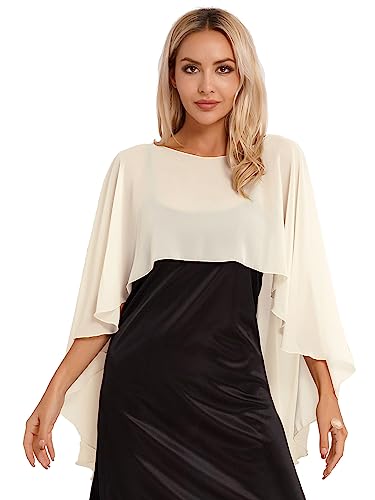 TiaoBug Damen Chiffon Stola Schal Poncho Vorne Kurz Hintern Lang Umhang Cape asymmetrisches Oberteil über festliche Kleider Brautkleid Accessoire Champagner Einheitsgröße von TiaoBug