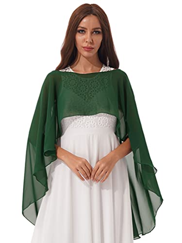 TiaoBug Damen Chiffon Stola Schal Poncho Vorne Kurz Hintern Lang Umhang Cape asymmetrisches Oberteil über festliche Kleider Brautkleid Accessoire Dunkelgrün F Einheitsgröße von TiaoBug