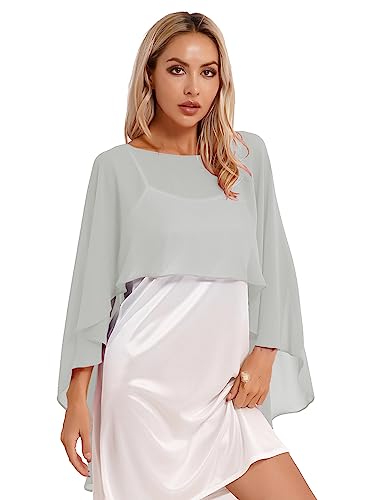 TiaoBug Damen Chiffon Stola Schal Poncho Vorne Kurz Hintern Lang Umhang Cape asymmetrisches Oberteil über festliche Kleider Brautkleid Accessoire Grau Einheitsgröße von TiaoBug