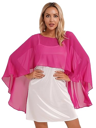 TiaoBug Damen Chiffon Stola Schal Poncho Vorne Kurz Hintern Lang Umhang Cape asymmetrisches Oberteil über festliche Kleider Brautkleid Accessoire Hot Pink Einheitsgröße von TiaoBug