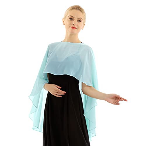 TiaoBug Damen Chiffon Stola Schal Poncho Vorne Kurz Hintern Lang Umhang Cape asymmetrisches Oberteil über festliche Kleider Brautkleid Accessoire Mint Grün Einheitsgröße von TiaoBug