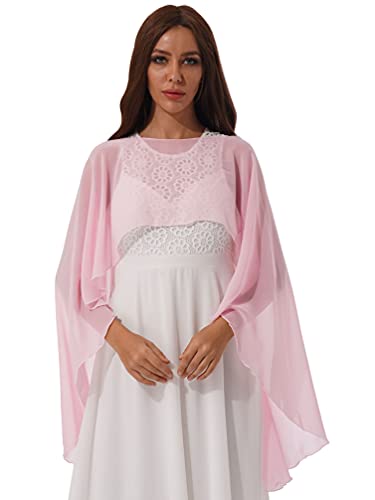 TiaoBug Damen Chiffon Stola Schal Poncho Vorne Kurz Hintern Lang Umhang Cape asymmetrisches Oberteil über festliche Kleider Brautkleid Accessoire Pink F Einheitsgröße von TiaoBug