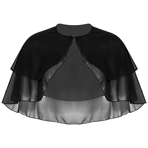 TiaoBug Damen Chiffon Stola Schal Poncho Vorne Kurz Hintern Lang Umhang Cape asymmetrisches Oberteil über festliche Kleider Brautkleid Accessoire Schwarz K Einheitsgröße von TiaoBug