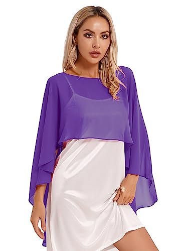 TiaoBug Damen Chiffon Stola Schal Poncho Vorne Kurz Hintern Lang Umhang Cape asymmetrisches Oberteil über festliche Kleider Brautkleid Accessoire Violett Einheitsgröße von TiaoBug