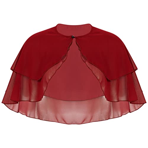 TiaoBug Damen Chiffon Stola Schal Poncho Vorne Kurz Hintern Lang Umhang Cape asymmetrisches Oberteil über festliche Kleider Brautkleid Accessoire Weinrot K Einheitsgröße von TiaoBug