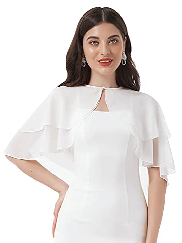 TiaoBug Damen Chiffon Stola Schal Poncho Vorne Kurz Hintern Lang Umhang Cape asymmetrisches Oberteil über festliche Kleider Brautkleid Accessoire Weiß K Einheitsgröße von TiaoBug