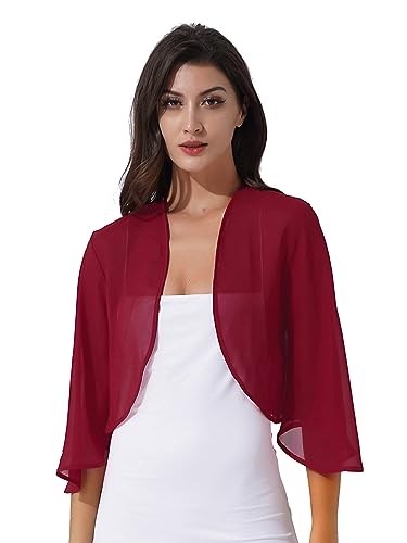 TiaoBug Damen Elegant Bolero Halbarm Chiffon Spitzen Jäckchen Cardigan Blazer offene transparent kurzes Oberteil Burgundy P XL von TiaoBug