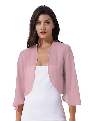 TiaoBug Damen Elegant Bolero Halbarm Chiffon Spitzen Jäckchen Cardigan Blazer offene transparent kurzes Oberteil Dunkel Pink P M von TiaoBug