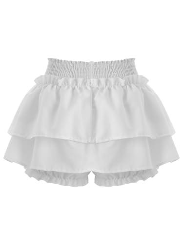 TiaoBug Damen Elegant Hosenrock Hohe Taille Kürbis Shorts Unterhose Schlüpfer mit Rüschen Rock Barrock Rokoko Unterwäsche S-XXL Weiß S von TiaoBug