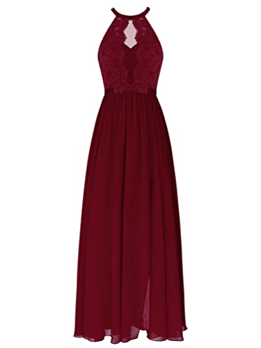 TiaoBug Damen Elegant festlich Chiffon Sommer Kleid Partykleid Hochzeit Langes Abendkleid Cocktailkleider 36 38 40 42 44 46 Bordeaux G 46 von TiaoBug