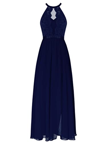 TiaoBug Damen Elegant festlich Chiffon Sommer Kleid Partykleid Hochzeit Langes Abendkleid Cocktailkleider 36 38 40 42 44 46 Navy Blau G 38 von TiaoBug