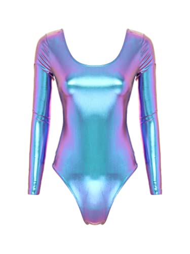 TiaoBug Damen Glänzend Ballettanzug Langarm Ballett Trikot Tanz Body Metallic Turnanzug Gymnastikanzug Dancewear Bunt L von TiaoBug