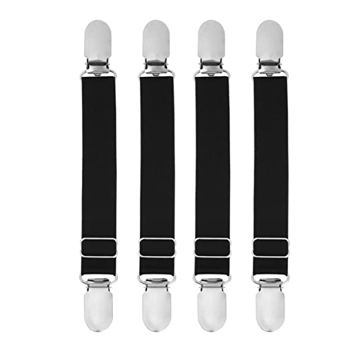 TiaoBug Damen Herren Strumpfhalter Einstellbar Elastische Strumpfband mit Metall Clips Accessories Anti-Rutsch Schwarz 4er One_Size von TiaoBug