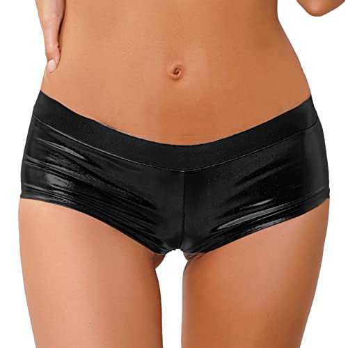 TiaoBug Damen Hot Pants Wetlook Shorts Hohe Taille Kurze Hose aus Lackleder Breiter Bund Gogo Tanz Outfits Sexy Clubwear Schwarz O M von TiaoBug