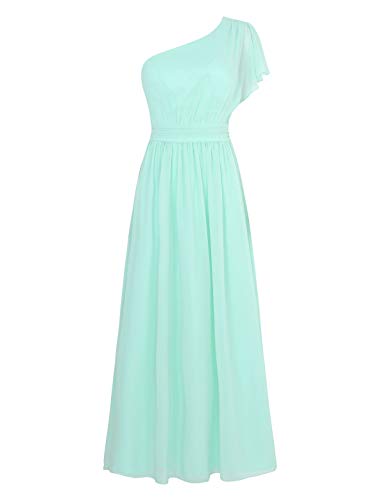 TiaoBug Damen Kleid Festliche Kleider Ballkleid Abendkleid Lang Ärmellos Chiffon Abschlusskleid Cocktailkleider Faltenrock Mint Grün 38 von TiaoBug