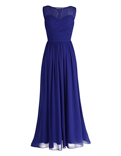 TiaoBug Damen Kleider Festliche Elegant Brautjungfer Abendkleid Hochzeit Cocktailkleid Chiffon Faltenrock Langes Kleid Gr. 34-46 Blau 34 von TiaoBug