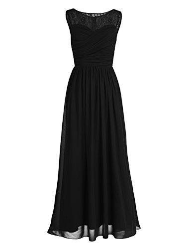 TiaoBug Damen Kleider Festliche Elegant Brautjungfer Abendkleid Hochzeit Cocktailkleid Chiffon Faltenrock Langes Kleid Gr. 34-46 Schwarz 36 von TiaoBug