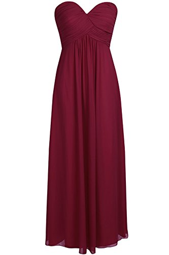 TiaoBug Damen Kleider elegant Abendkleid festlich Hochzeit Cocktailkleid Chiffon Faltenrock langes Brautjungfernkleid Gr. 34-46 Weinrot 38 von TiaoBug