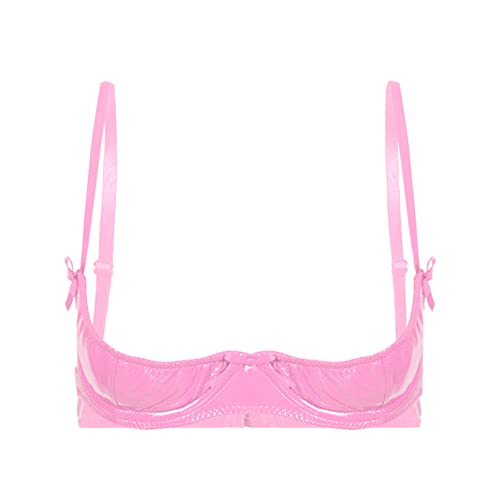 TiaoBug Damen Lack Leder BH Push up Bra Verstellbare träger Büste Hebe Top Unterhemd Erotik Dessous Unterwäsche in Glanz Schwarz Rosa Bb 4XL von TiaoBug