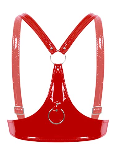 TiaoBug Damen Lack Leder BH Push up Bra Verstellbare träger Büste Hebe Top Unterhemd Erotik Dessous Unterwäsche in Glanz Schwarz Rot D M von TiaoBug