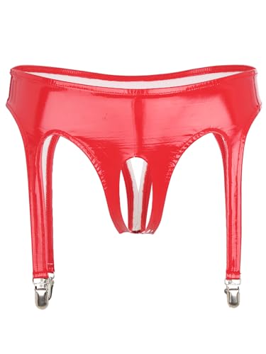 TiaoBug Damen Lack Leder Hot Pants High Waist Ouvert-Slip Bikini Hose Hipster Mini Slip mit Rüschen mit Strumpfhalter Gothic GoGo Outfits Kostüm Rot A XL TiaoBug Damen Lack Leder Hot Pants High Waist Ouvert-Slip Bikini Hose Hipster Mini Slip mit Rüschen mit Strumpfhalter Gothic GoGo Outfits Kostüm Rot A XL von TiaoBug