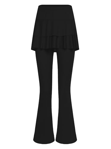 TiaoBug Damen Latein Hose Klassisch Standard Tanzhose mit Schlag Faltenrock Slim Fit Stretch Leggings Jazz Pants Bauchtanz Outfits Schwarz XL von TiaoBug