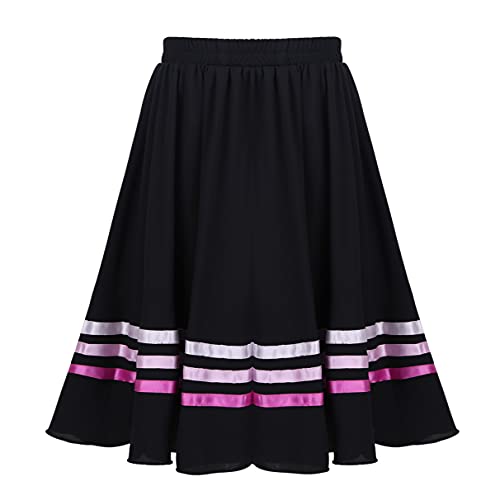 TiaoBug Damen Mädchen Ballett Midi Rock Knielang Einfarbig A-Linie Faltenrock Plissee Rock für Kinder Tanzrock Ballettkleidung gr. 116-164 Schwarz&Pink C 128 von TiaoBug