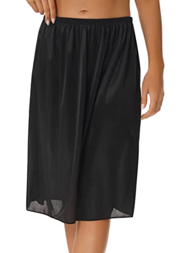 TiaoBug Damen Mädchen Unterkleid Basic Rock Knielang Unterrock Baumwolle Halbrock Jupon Underskirt für darunter -Elastischer Bund Spitzensaum Schwarz G XL von TiaoBug