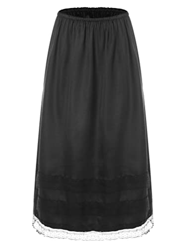 TiaoBug Damen Mädchen Unterkleid Basic Rock Knielang Unterrock Baumwolle Halbrock Jupon Underskirt für darunter -Elastischer Bund Spitzensaum Schwarz J L von TiaoBug