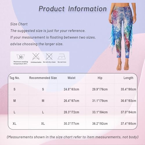 TiaoBug Damen Meerjungfrau Leggings Glänzend Hose Pants mit Tüll Schlaghose Fischschuppen Druck Faschingskostüm Karneval Verkleidung Dunkelblau D XL von TiaoBug