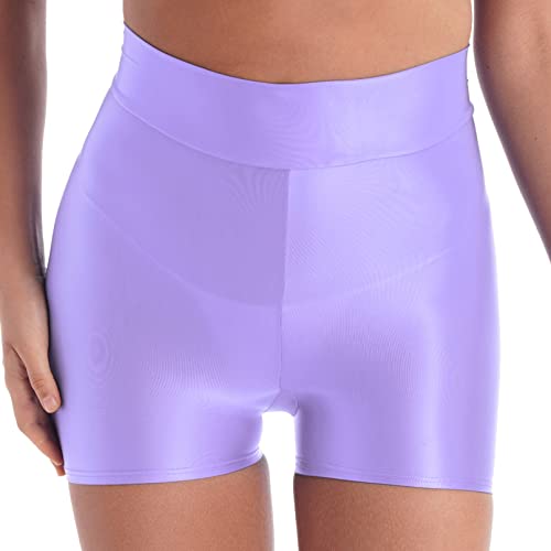 TiaoBug Damen Metallisch Glanz Kurzese Hose Sportleggings Stretch Kompressions Shorts Tights Laufen Jogging Training Leggins Hell Violett C M von TiaoBug