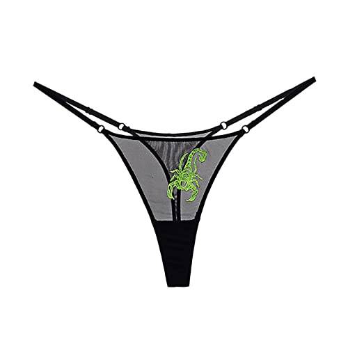 TiaoBug Damen Micro Mini String Tanga Transparent Mesh Thong Skorpion Stickerei Bikinihose Grün S/M von TiaoBug