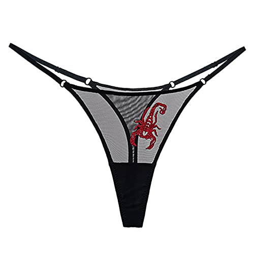 TiaoBug Damen Micro Mini String Tanga Transparent Mesh Thong Skorpion Stickerei Bikinihose Rot L/XL von TiaoBug