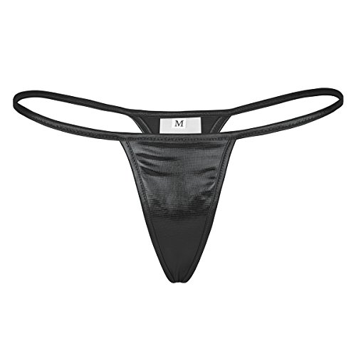 TiaoBug Damen Micro Mini String Tanga Wetlook Unterhosen Bikini Slip Lack Leder Glanz Niedrige Taille Thong T-Back Hipster Panty Schwarz Einheitsgröße von TiaoBug