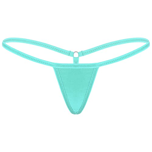TiaoBug Damen Mini String Tanga Bikinihose Niedrige Taille Thong T-Back Unterhosen Erotik Unterwäsche Cyan D Einheitsgröße von TiaoBug